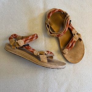 Teva Women’s Suede & Cord Sandals - size 7, orange and leather